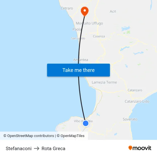 Stefanaconi to Rota Greca map