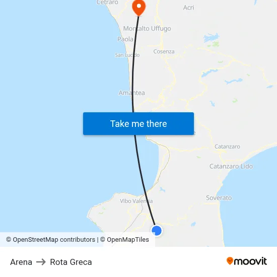 Arena to Rota Greca map