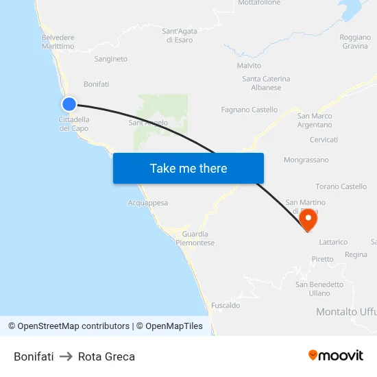 Bonifati to Rota Greca map