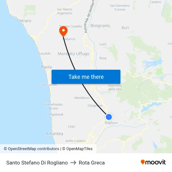 Santo Stefano Di Rogliano to Rota Greca map