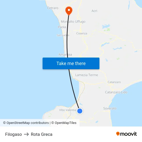 Filogaso to Rota Greca map