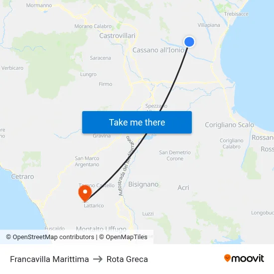 Francavilla Marittima to Rota Greca map