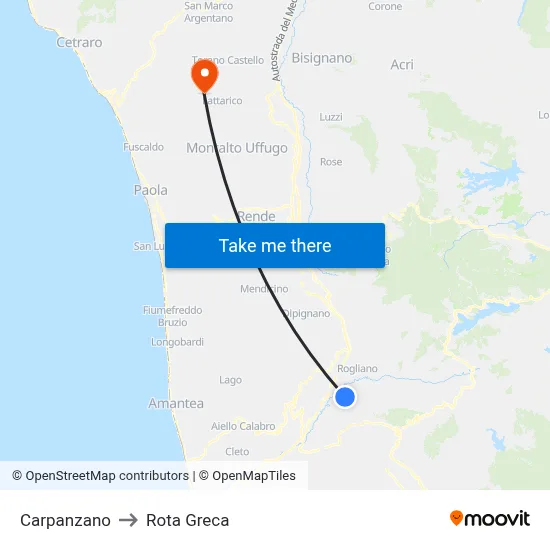 Carpanzano to Rota Greca map