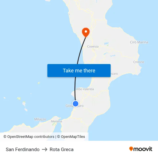 San Ferdinando to Rota Greca map