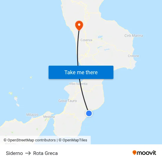 Siderno to Rota Greca map