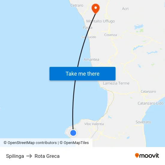 Spilinga to Rota Greca map