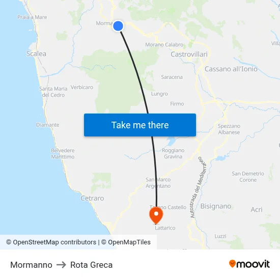 Mormanno to Rota Greca map
