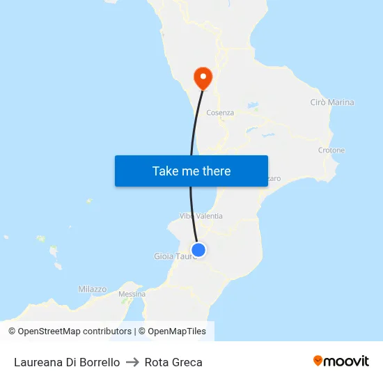 Laureana Di Borrello to Rota Greca map