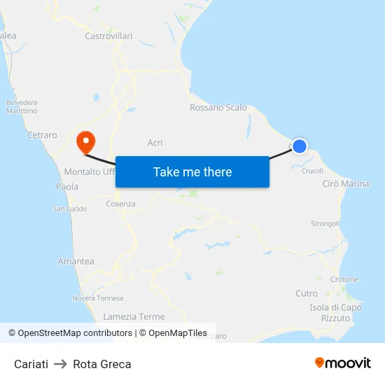 Cariati to Rota Greca map