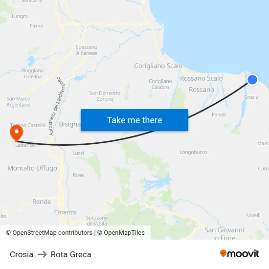Crosia to Rota Greca map