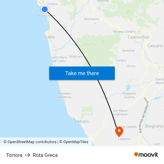 Tortora to Rota Greca map