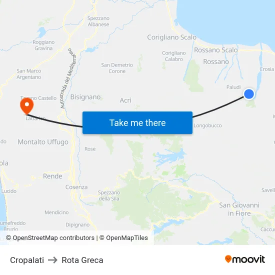 Cropalati to Rota Greca map