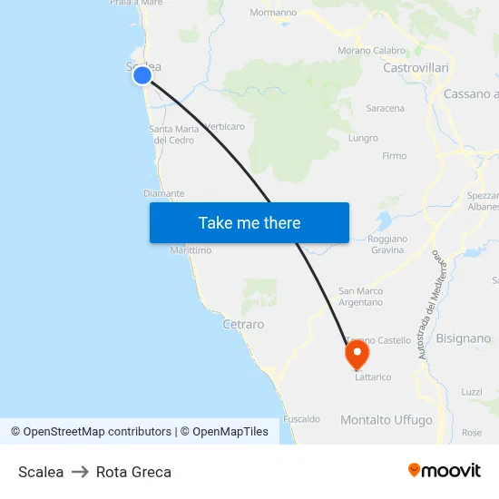 Scalea to Rota Greca map