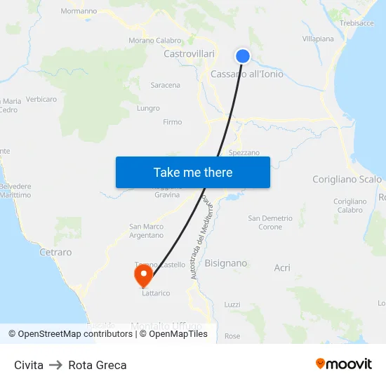 Civita to Rota Greca map
