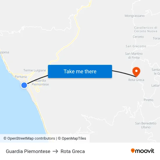 Guardia Piemontese to Rota Greca map