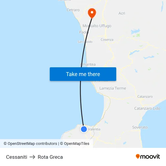 Cessaniti to Rota Greca map