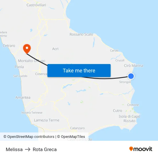 Melissa to Rota Greca map