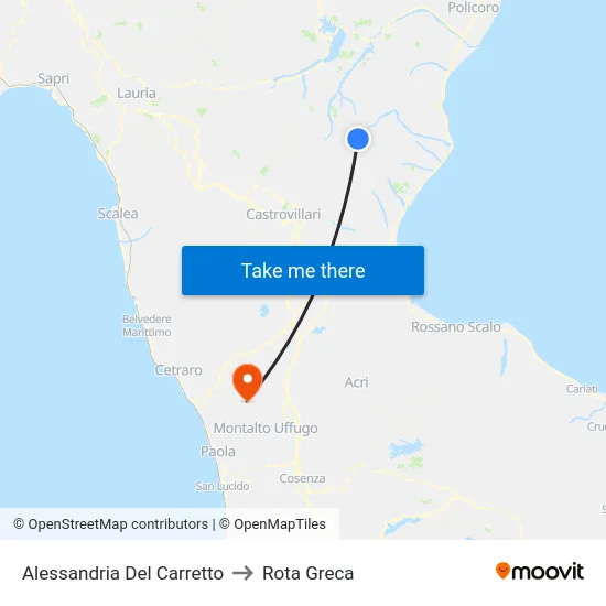 Alessandria Del Carretto to Rota Greca map
