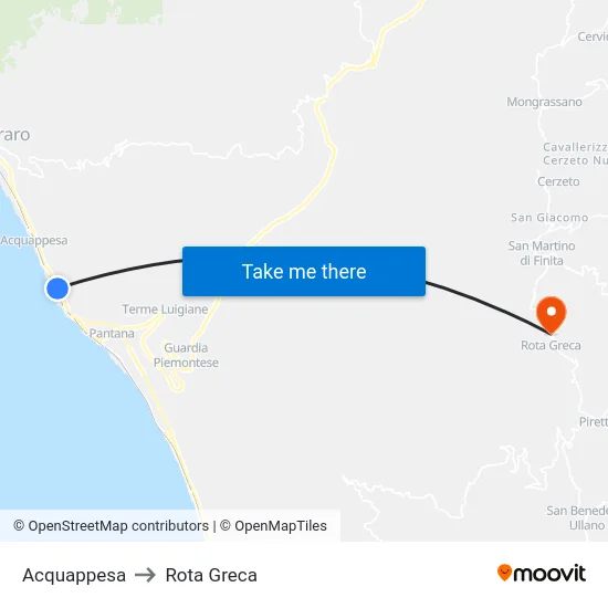 Acquappesa to Rota Greca map