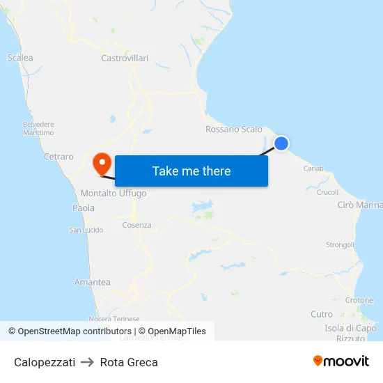 Calopezzati to Rota Greca map