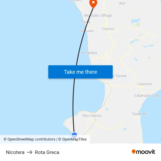 Nicotera to Rota Greca map