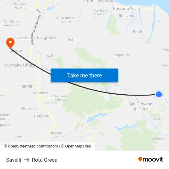 Savelli to Rota Greca map