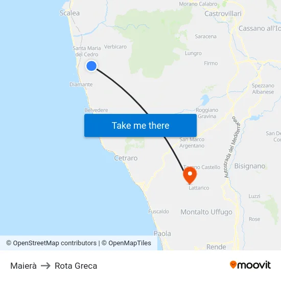 Maierà to Rota Greca map