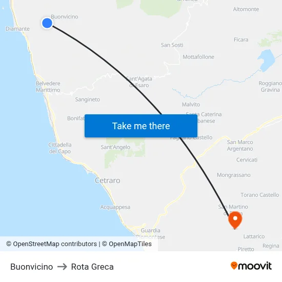 Buonvicino to Rota Greca map