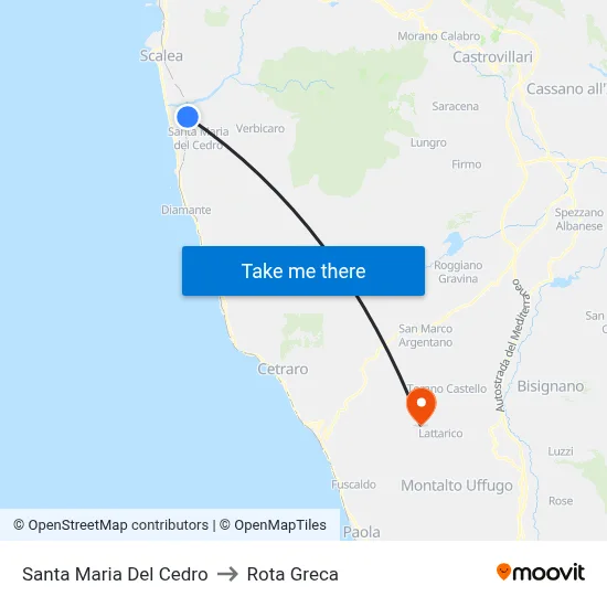 Santa Maria Del Cedro to Rota Greca map