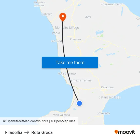 Filadelfia to Rota Greca map