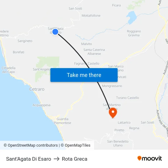 Sant'Agata Di Esaro to Rota Greca map
