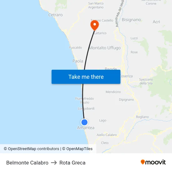 Belmonte Calabro to Rota Greca map
