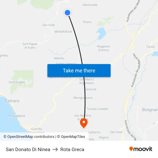 San Donato Di Ninea to Rota Greca map