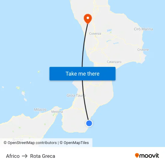Africo to Rota Greca map