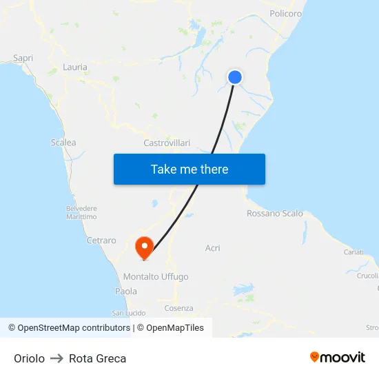 Oriolo to Rota Greca map