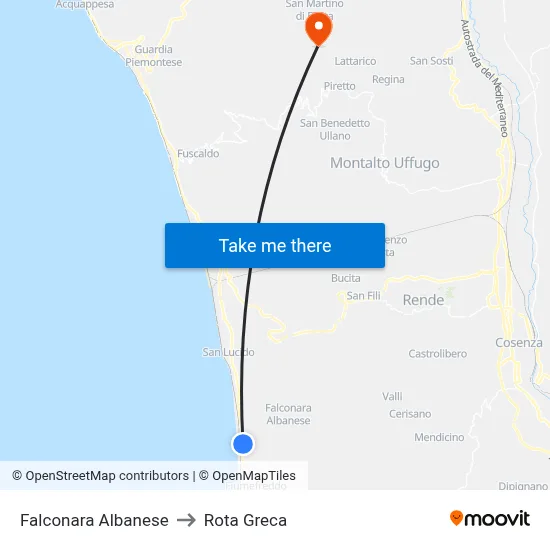 Falconara Albanese to Rota Greca map