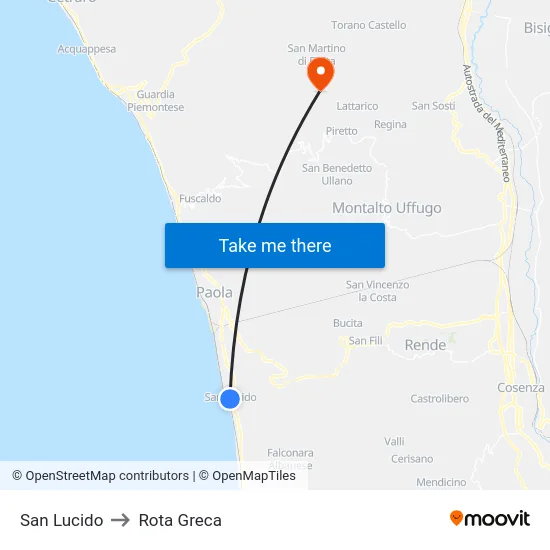 San Lucido to Rota Greca map