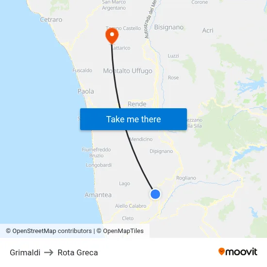 Grimaldi to Rota Greca map