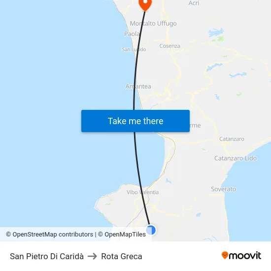 San Pietro Di Caridà to Rota Greca map