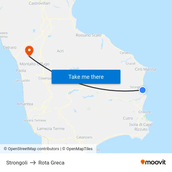 Strongoli to Rota Greca map