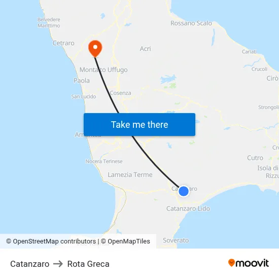Catanzaro to Rota Greca map