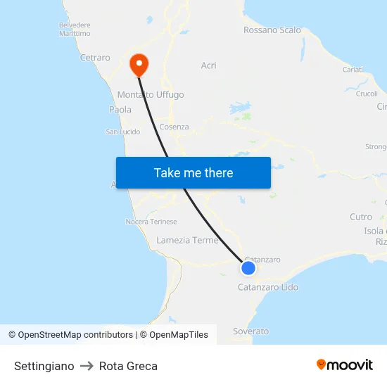 Settingiano to Rota Greca map