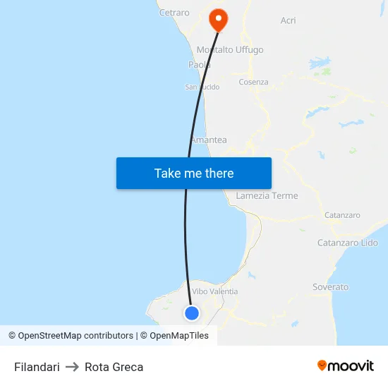 Filandari to Rota Greca map