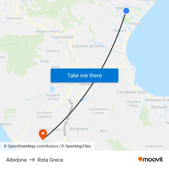 Albidona to Rota Greca map