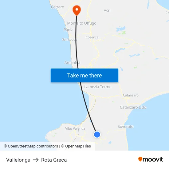 Vallelonga to Rota Greca map