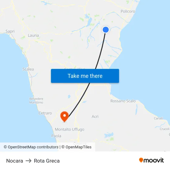 Nocara to Rota Greca map