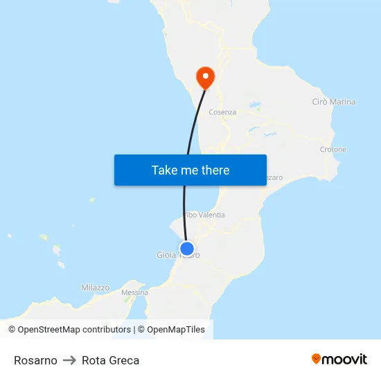 Rosarno to Rota Greca map