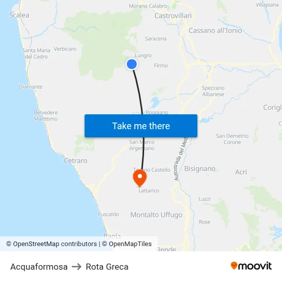 Acquaformosa to Rota Greca map