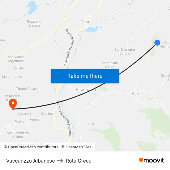 Vaccarizzo Albanese to Rota Greca map