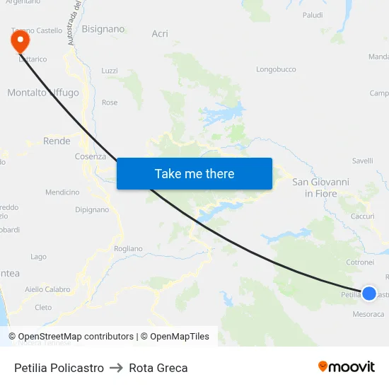Petilia Policastro to Rota Greca map